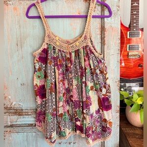 Dex Bohemian Crochet Floral Tank Top Size Large